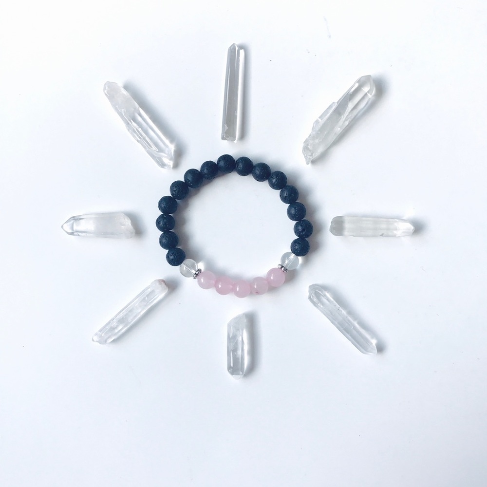 Rose Quartz & Lava Stone Mala Bracelet, 3 Pack